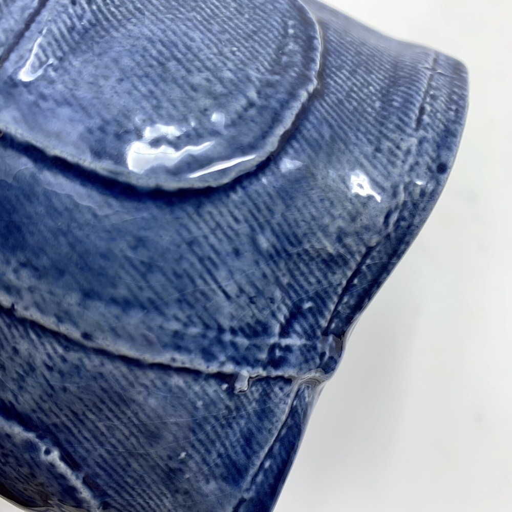 Vintage DENIM Look Blue Jeans Ceramic Planter Vase Textured Pop Art Novelty - Picture 9 of 11